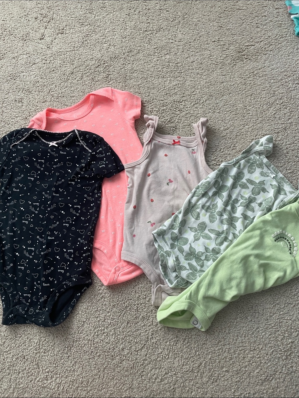 Assorted Baby One-Piece Bodysuits - Navy, Coral, Light Pink, Leaf Green, Mint